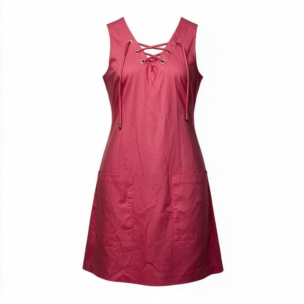 Calvin Klein Pink Lace Up Grommet Shift Dress Womens Size 8 Sleeveless